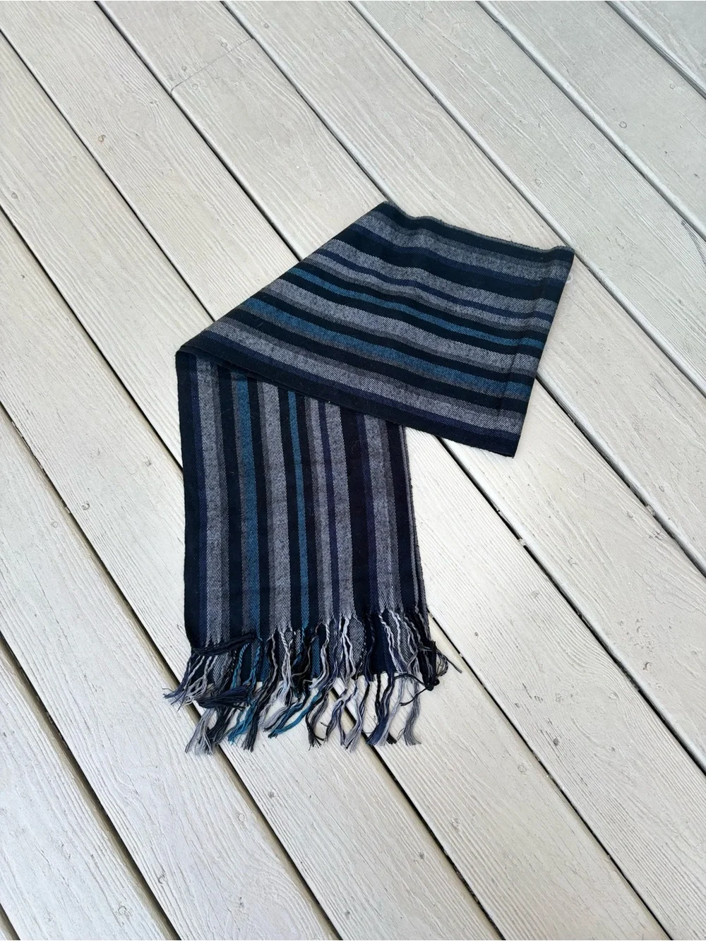 ATTENTION Unisex long striped scarf with 3.5” fringes, Size: 66” x 11